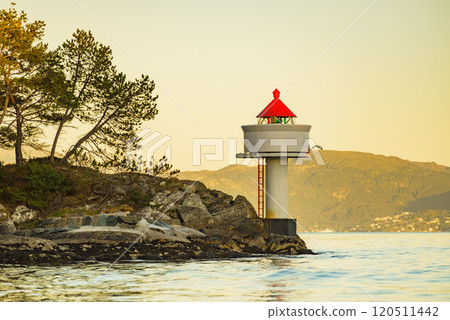 Lighthouse on coast in Norway 120511442