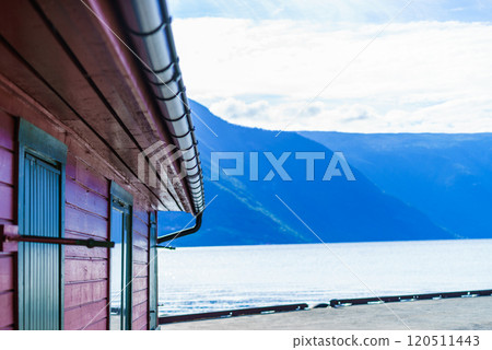 Solvorn village on fjord shore, Norway 120511443