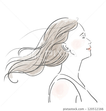 一個長髮在風中飄揚的年輕女子 120512166