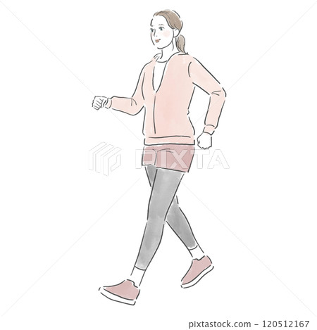 穿著運動服行走的年輕女子的全身 穿著運動服行走的年輕女子的全身 120512167