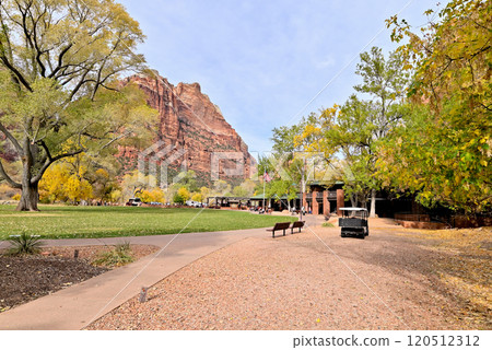The lawn area in front of Zion Lodge The lawn area in front of Zion Lodge 120512312