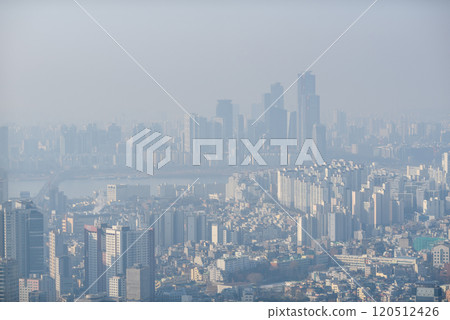 Smog pollution covering cityscape of Seoul capital of South Korea 120512426