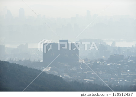 Smog pollution covering cityscape of Seoul capital of South Korea Smog pollution covering cityscape of Seoul capital of South Korea 120512427