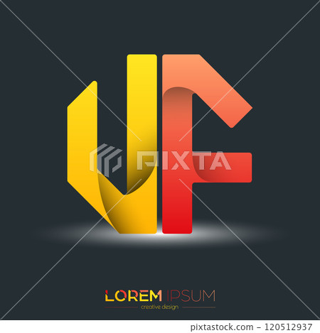 Creative design of the letters U and F. A template for a corporate brand, logo, and business card. A recognizable element of the brand name. The idea of thematic creativity 120512937