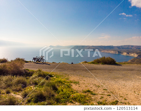Bicycles on coast, Cabo de Gata, Spain 120513114