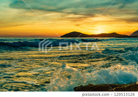 Sunset over sea, Calblanque beach, spain 120513126