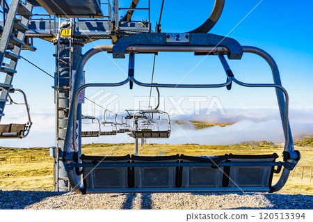 Chair lift in mountain, Serra da Estrela, Portugal Chair lift in mountain, Serra da Estrela, Portugal 120513394