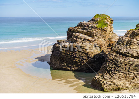 Ocean at low tide. Cathedrals Beach in Galicia Spain. Ocean at low tide. Cathedrals Beach in Galicia Spain. 120513794