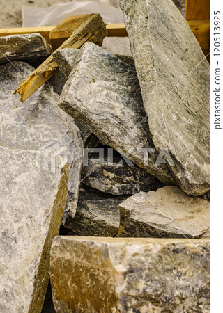 Stone masonry material on construction site Stone masonry material on construction site 120513925