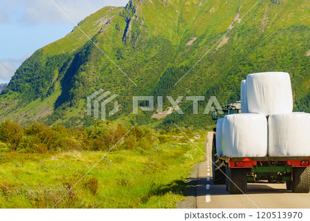 Bale of hay wrapped in plastic foil, Norway Bale of hay wrapped in plastic foil, Norway 120513970