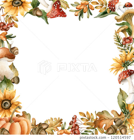 Autumn frame with fall leaves, mushrooms,... - Stock Illustration ...