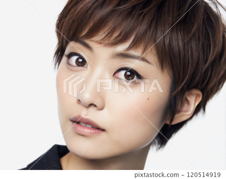 一位美麗的日本女性的肖像,她的臉部特寫 一位美麗的日本女性的肖像,她的臉部特寫 120514919