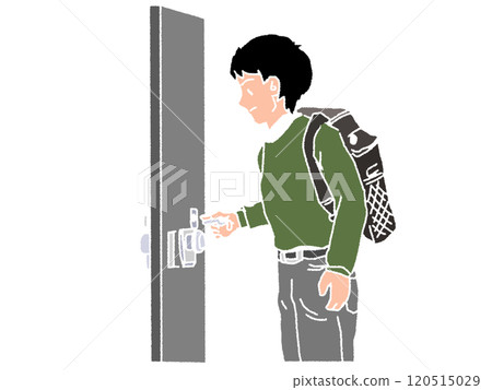 Pencil drawing of a person locking a door 120515029