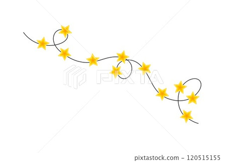 Christmas colorful bright yellow star lights curly string garland simple doodle hand drawn vector illustration, flat style cartoon image for winter New Year holiday, birthday events design 120515155