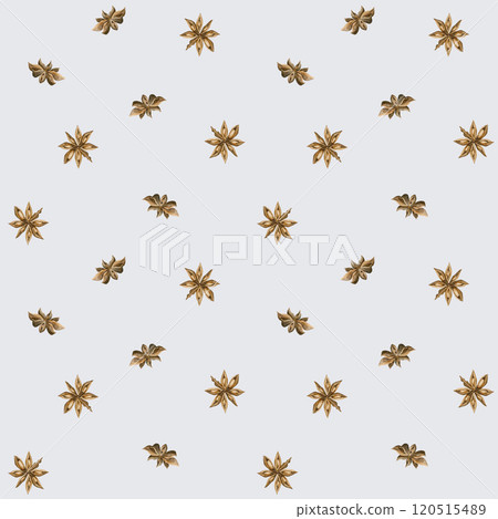 Anise stars. Watercolor minimalistic, easy, simple seamless pattern on light blue background for fall or winter design, cozy kitchen textile, delicious fabric, food wrapping paper, Christmas holiday 120515489