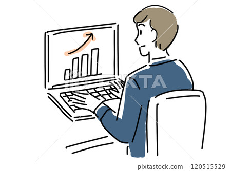 A businessman checking sales growth on a PC 120515529