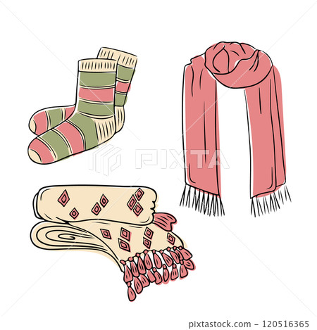 Cozy winter accessories set in doodle style Cozy winter accessories set in doodle style 120516365
