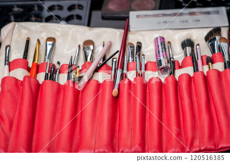 A set of beautiful different soft brushes for make-up from natural nap for beauty A set of beautiful different soft brushes for make-up from natural nap for beauty 120516385