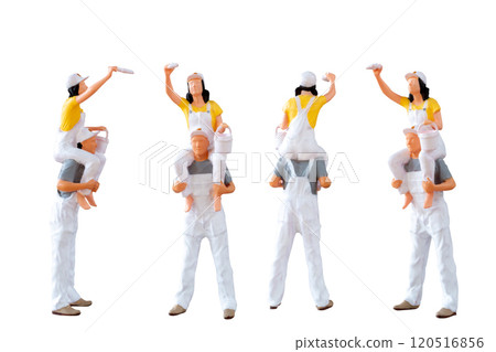 Miniature figurine of two painters isolated on white background with clipping path Miniature figurine of two painters isolated on white background with clipping path 120516856