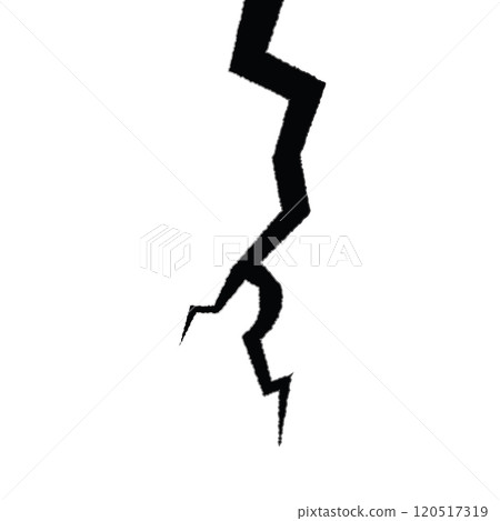 Broken wall with a crack. Textured damage. Surface cracks and fissures in ground, concrete, crevices from disaster. 120517319