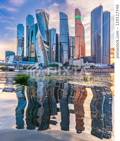 High buildings of Moscow-City at Moskva River at summer sunset, Russia. High buildings of Moscow-City at Moskva River at summer sunset, Russia. 120517348