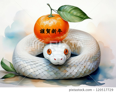 New Year's white snake and mandarin oranges New Year's white snake and mandarin oranges 120517729
