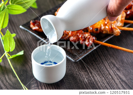 清酒和烤雞肉串 清酒和烤雞肉串 120517931