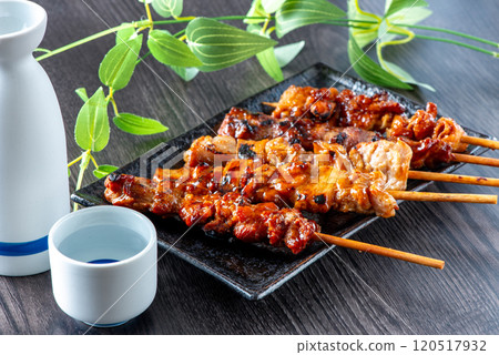 烤雞肉串和清酒 120517932