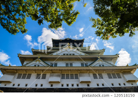 Osaka castle with blue sky background at Osaka city, Japan, Landmark in osaka city 120518150