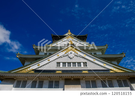 Osaka castle with blue sky background at Osaka city, Japan 120518155