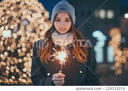 A girl smiling at the illuminations A girl smiling at the illuminations 120518218