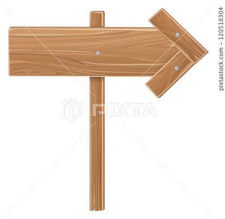 Realistic wooden arrow sign. Road direction pointer 120518304