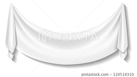 Hanging white fabric. Blank canvas realistic mockup 120518310