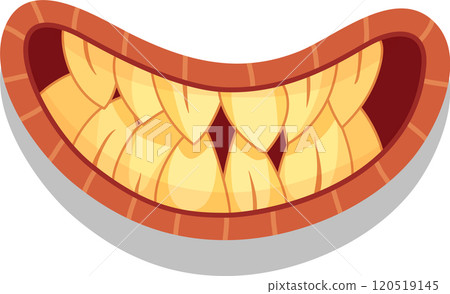 Cheerful cartoon mouth with big yellow teeth and red gums, perfect for adding a spooky touch to halloween projects. Let your imagination run wild with this playful design element Cheerful cartoon mouth with big yellow teeth and red gums, perfect for adding a spooky touch to halloween projects. Let your imagination run wild with this playful design element 120519145