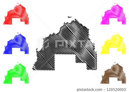 Al Shamal (State of Qatar, Municipalities of Qatar) map vector illustration, scribble sketch Madinat ash Shamal map 120520003