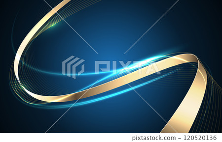 Abstract gold ribbon luxury wave curve on blue design modern creative background vector 120520136