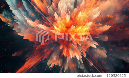 具有影響力的插圖設計，光粒子以放射狀圖案流動和爆炸。 120520625