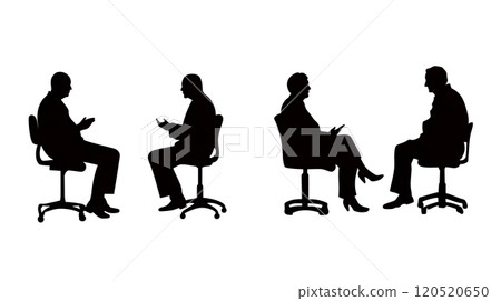 一位老人坐在椅子上交談的剪影插畫素材 120520650