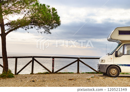 Motor home on seaside cliff, Spain 120521349