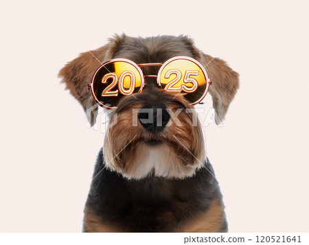 A joyful and exciting moment with a 2025 New Year celebration cake, with the candles shaped like the number 2025 lit upA cute puppy wearing sunglasses reflecting the number 2025, facing forward, at a A joyful and exciting moment with a 2025 New Year celebration cake, with the candles shaped like the number 2025 lit upA cute puppy wearing sunglasses reflecting the number 2025, facing forward, at a 120521641
