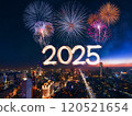 A joyful and exciting moment with a 2025 New Year celebration cake, with the candles shaped like the number 2025 lit up 120521654
