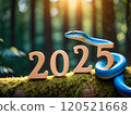 A blue snake symbolizing the year 2025, wrapping around the number 2025 120521668