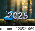 A blue snake symbolizing the year 2025, wrapping around the number 2025 120521669