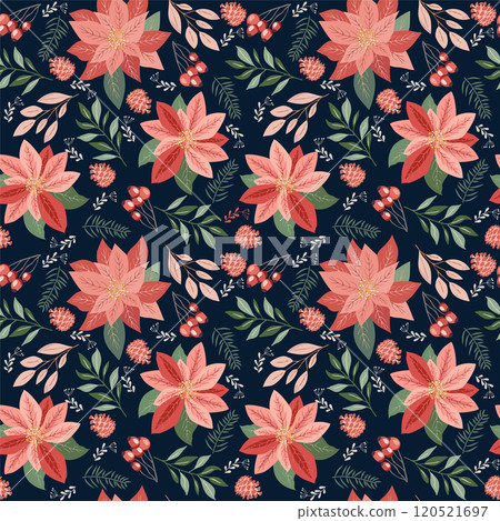 Christmas pattern with poinsettia 120521697