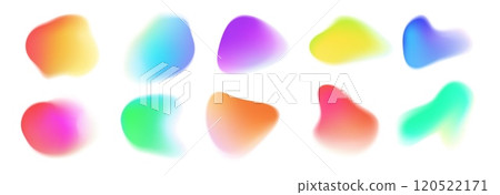 Gradient blur blob shapes. Abstract watercolor blurred shapes. Colorful fluid half transparent amorphous blobs. Vector isolated vibrant color blending circles set. Vector set 120522171