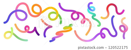 Color gradient lines. Wavy rainbow gradient swirly shapes, colorful iridescent fluid dynamic ribbons. Flowing spiral strokes vector isolated set Color gradient lines. Wavy rainbow gradient swirly shapes, colorful iridescent fluid dynamic ribbons. Flowing spiral strokes vector isolated set 120522175