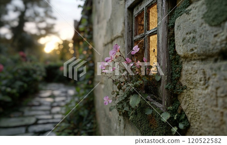 Rustic House Window with Ivy and Morning Light Rustic House Window with Ivy and Morning Light 120522582