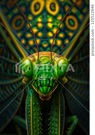 Vertical close-up portrait of a praying mantis, an idea for an easy screen saver background Vertical close-up portrait of a praying mantis, an idea for an easy screen saver background 120522646