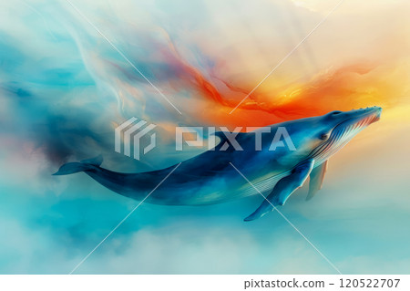 Blue whale swimming in the ocean, watercolor for traveling the seas Blue whale swimming in the ocean, watercolor for traveling the seas 120522707