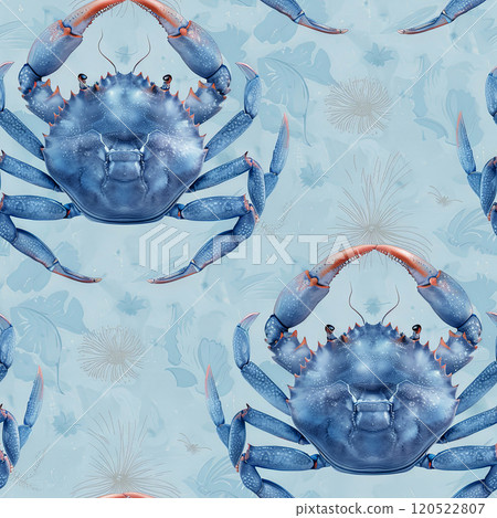 Blue crab on a light blue background, pattern for space decoration, endless print 120522807
